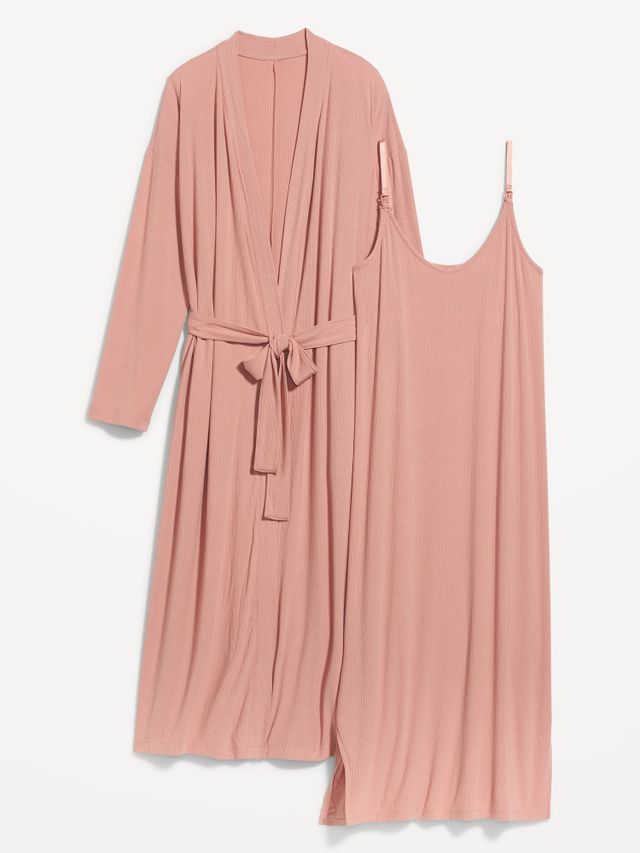 Maternity Sunday Sleep Rib-Knit Robe & Nursing Nightgown Set