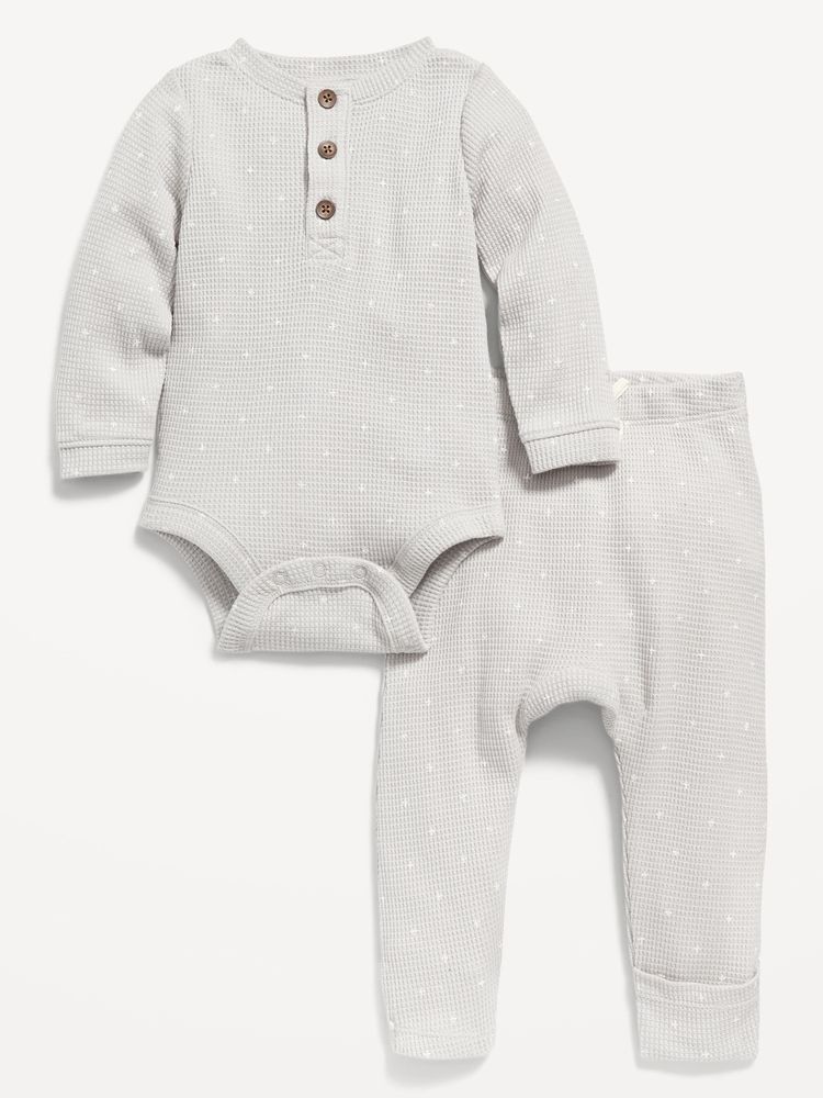 Unisex Henley Thermal Bodysuit For Baby