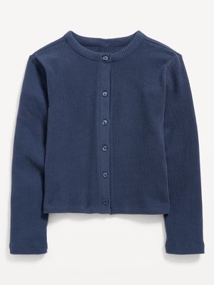 Cozy Cropped Rib-Knit Button-Front Cardigan Sweater for Girls