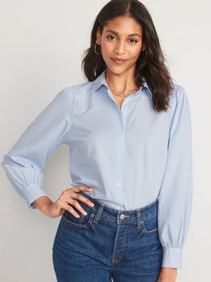 Long-Sleeve Striped Cotton-Poplin Shirt for Women