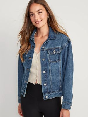 Tapered Puff-Sleeve Non-Stretch Jean Jacket for Women