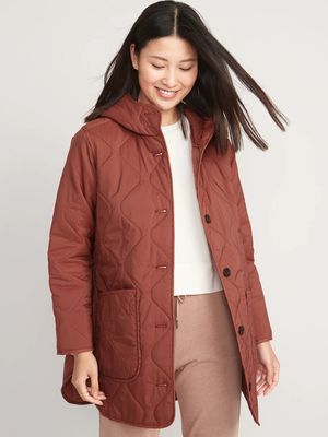 Hooded Quilted Utility Coat for Women