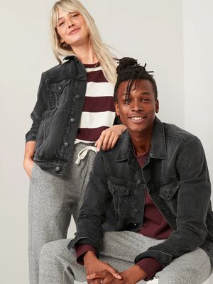 Gender-Neutral Black Non-Stretch Jean Jacket for Adults