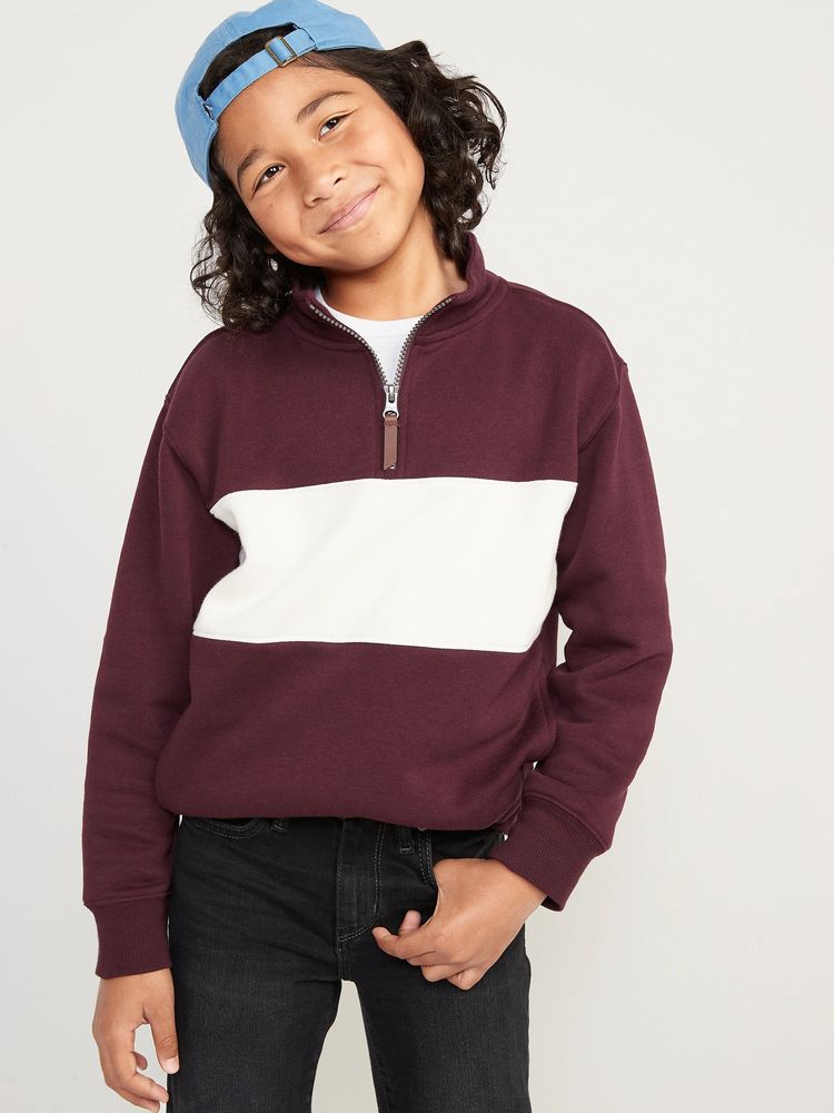 Long-Sleeve Color-Blocked Quarter-Zip Sweatshirt for Boys