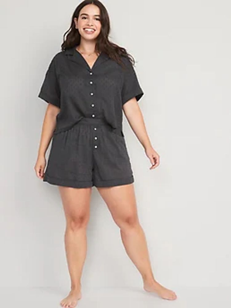 Textured-Clip-Dot Pajama Shorts Set for Women