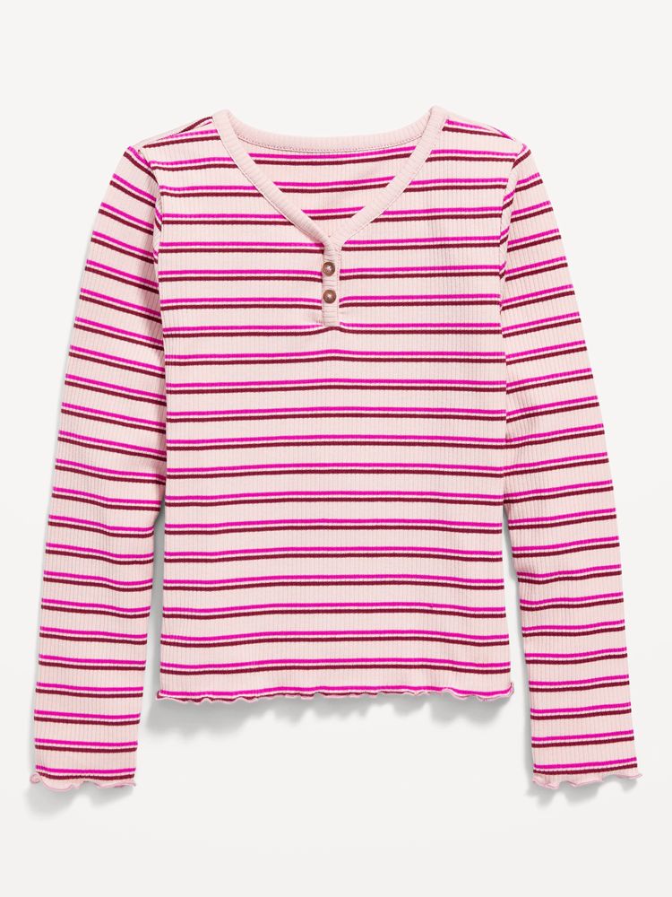 Striped Long-Sleeve Rib-Knit Henley T-Shirt for Girls