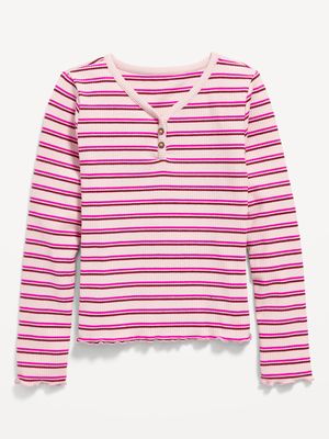 Striped Long-Sleeve Rib-Knit Henley T-Shirt for Girls