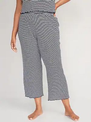High-Waisted Striped Cropped Pointelle-Knit Pajama Pants for Women