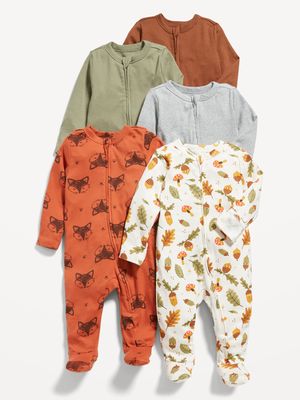Unisex 1-Way Zip Footed Sleep & Play One-Piece 5-Pack for Baby
