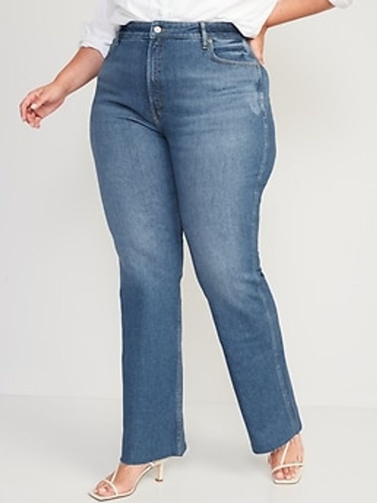 Higher High-Waisted Cotton-Hemp Blend Flare Cut-Off Jeans for Women