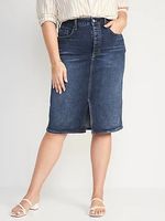 Higher High-Waisted Button-Fly Midi Jean Pencil Skirt for Women