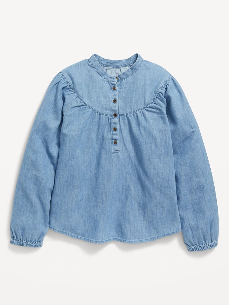 Chambray Long-Sleeve Button-Front Top for Girls