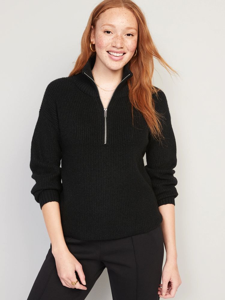 Rib-Knit Quarter-Zip Sweater for Women