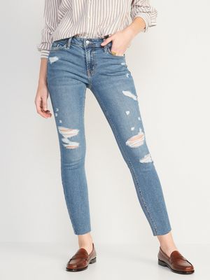 Mid-Rise Rockstar Super Skinny Ripped Cut-Off Jeans for Women