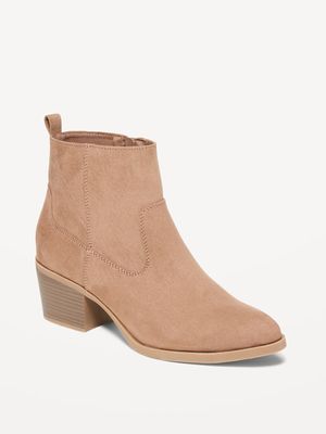 Faux-Suede Western Ankle Boots