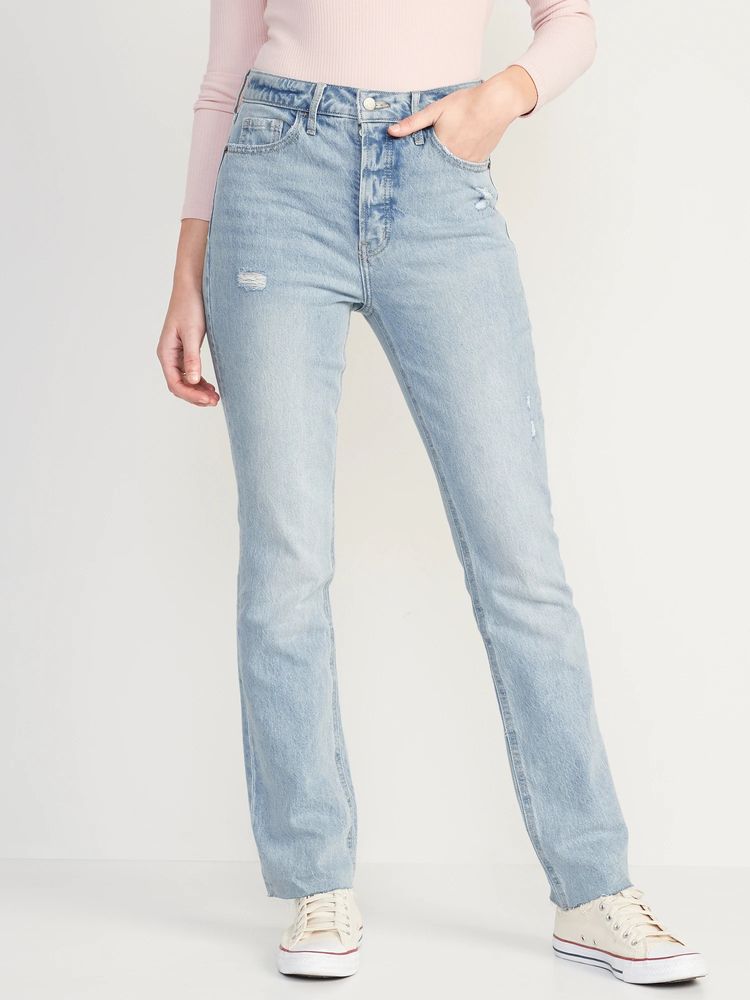 Extra High-Waisted Button-Fly Kicker Boot-Cut Cut-Off Jeans for Women