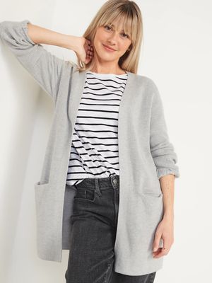 Shaker-Stitch Long-Line Open-Front Sweater for Women