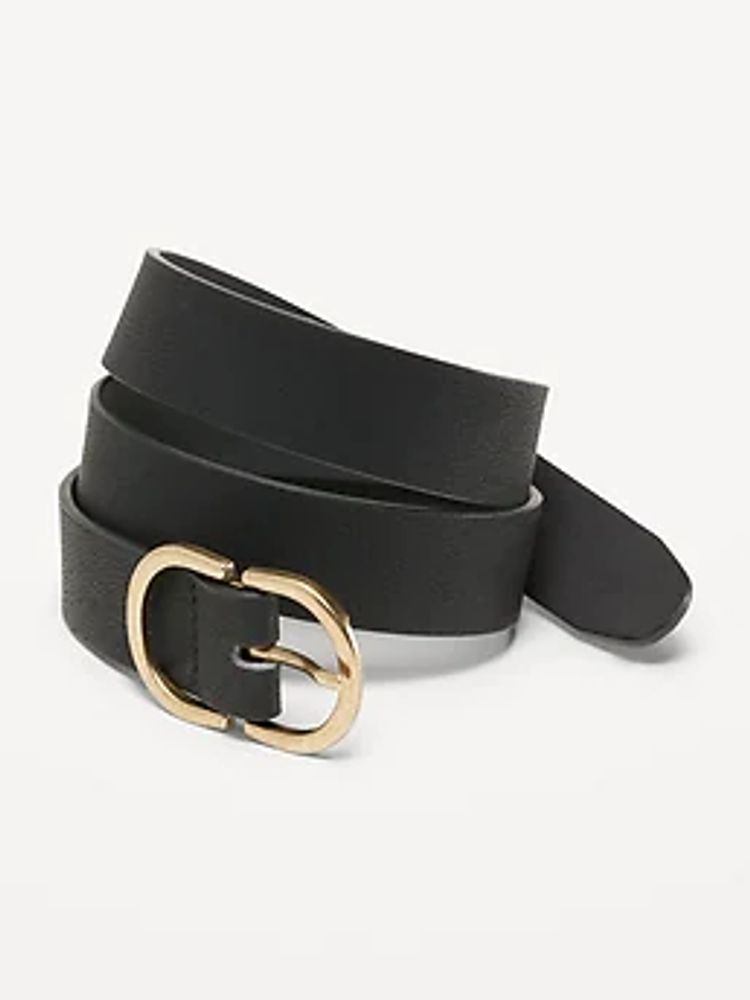Faux-Leather Double-Hardware Belt for Women (1.25-inch