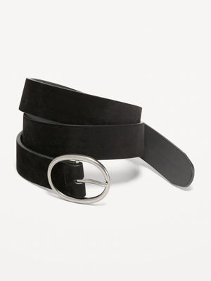 Faux-Suede Oval-Buckle Belt for Women (1.25-inch