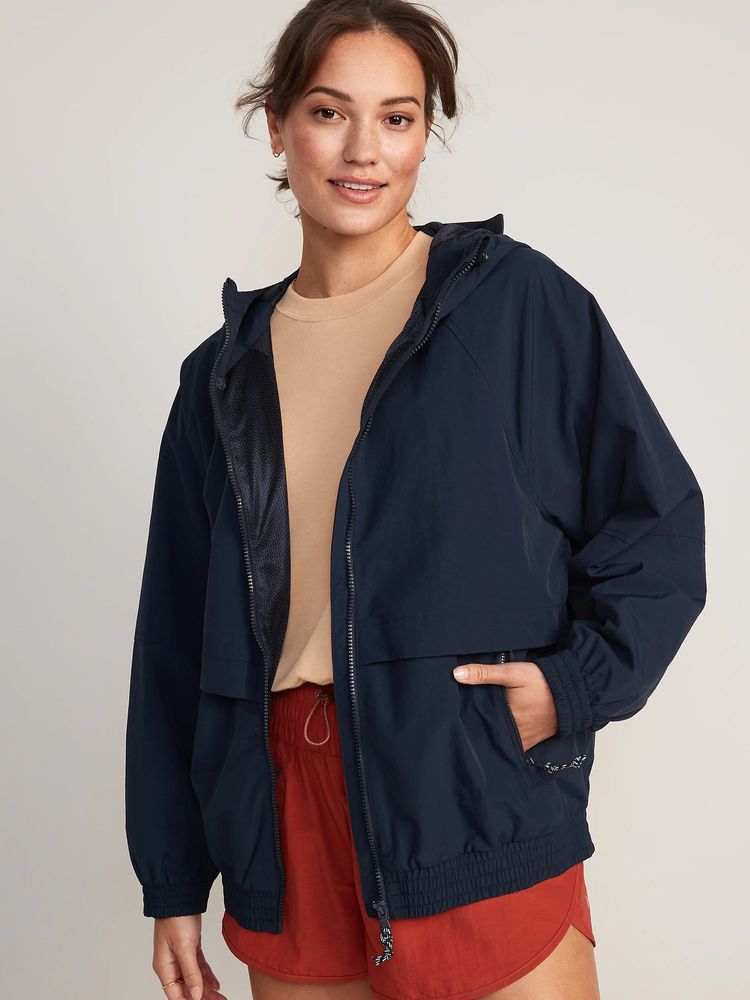 Water-Resistant Hooded Performance Zip Jacket for Women
