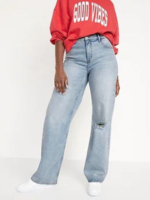Mid-Rise Ripped Wide-Leg Jeans for Women