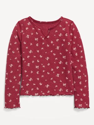 Thermal-Knit Long-Sleeve Printed Lettuce-Edge T-Shirt for Girls