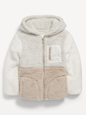 Hooded Color-Block Sherpa Zip Jacket for Toddler Boys