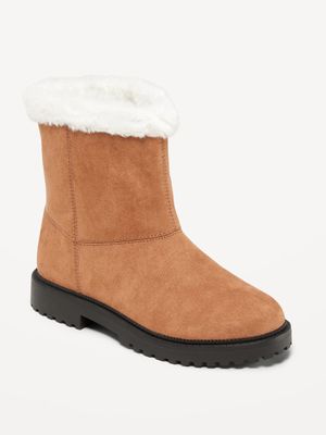 Cozy Faux-Suede Faux-Fur Trim Boots for Girls