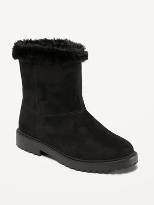 Cozy Faux-Suede Faux-Fur Trim Boots for Girls