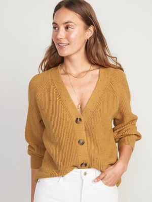 Speckled Shaker-Stitch Cardigan Sweater for Women