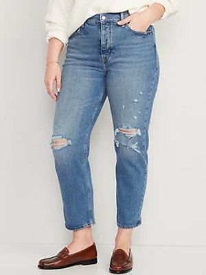 Extra High-Waisted Button-Fly Sky-Hi Straight Ripped Jeans for Women