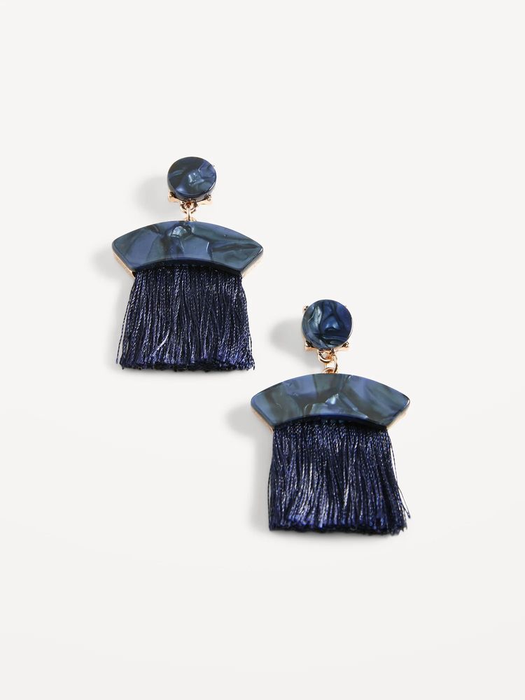 Blue Shell Tassel Chandelier Earrings for Women