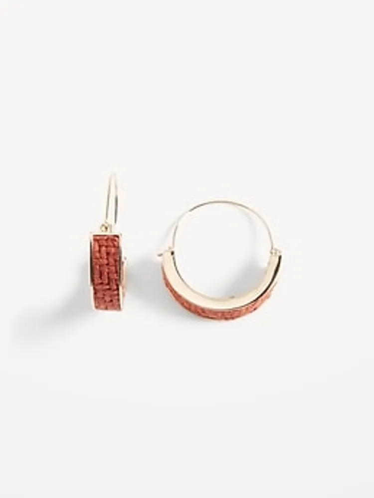 Gold-Toned Wire Raffia Hoop Earrings for Women