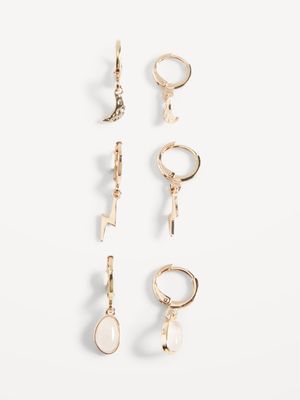 Gold-Toned Huggie Hoop Drop Earrings Variety 3-Pack for Women
