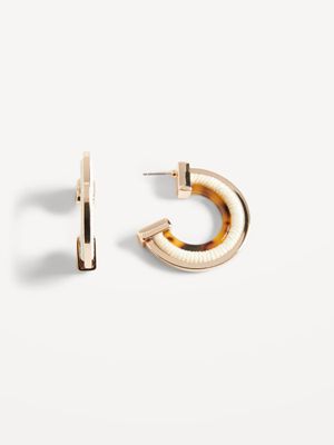 Gold-Toned Mixed-Material Hoop Earrings for Women
