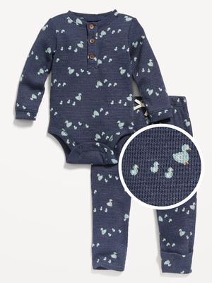 Unisex Thermal-Knit Henley Bodysuit and Leggings for Baby