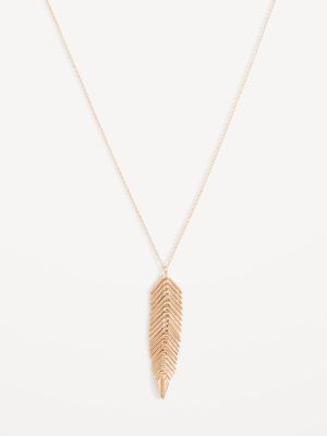 Gold-Toned Metal Fishbone-Pendant Necklace for Women