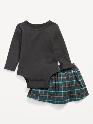 Long-Sleeve Jersey Bodysuit and Plaid Seersucker Skirt Set for Baby