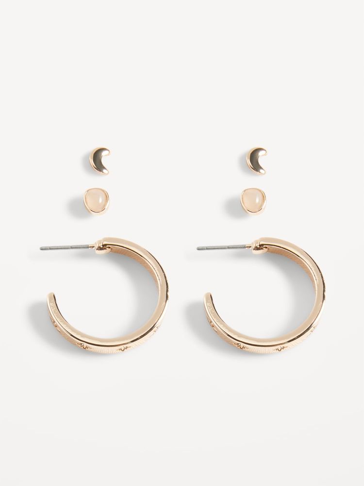 Gold-Toned Earrings Variety 3-Pack for Women