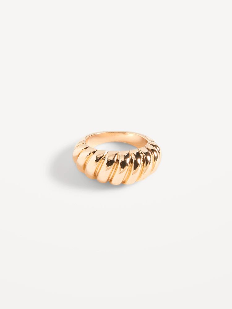 Gold-Toned Textured Metal Ring for Women