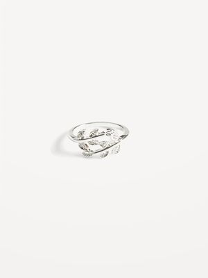 Silver-Toned Metal Leaf Ring for Women