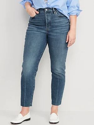 Higher High-Waisted Button-Fly O.G. Straight Cut-Off Jeans for Women