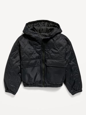 Hooded Water-Resistant Quilted Jacket for Girls