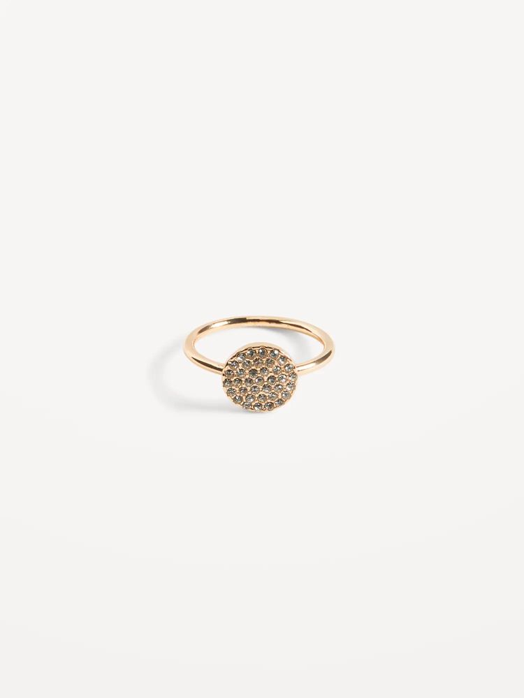 Gold-Toned Metal Pav Ring for Women