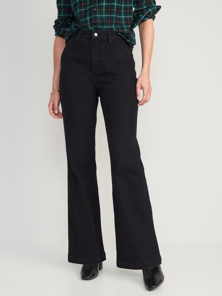 Extra High-Waisted 360 Stretch Black Trouser Flare Jeans for Women