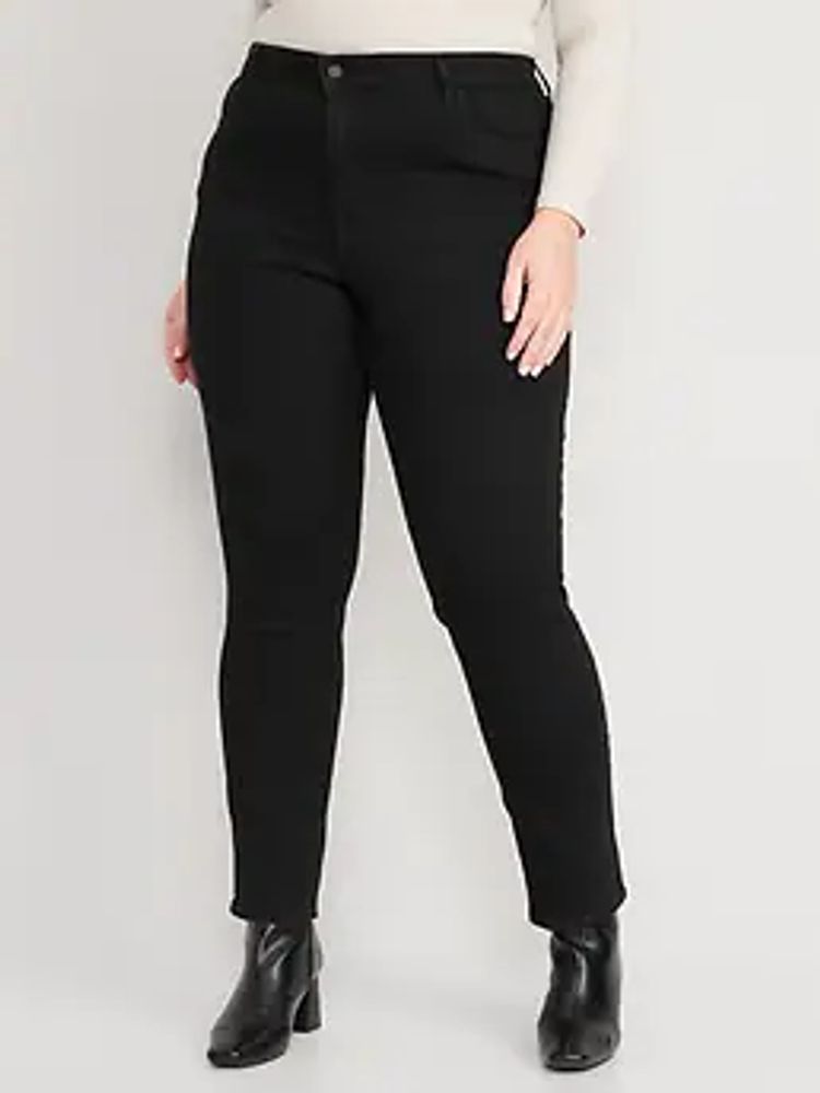 High-Waisted Wow Slim Straight Black Jeans for Women