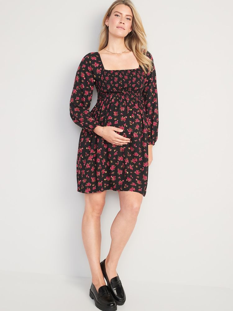 Maternity Fit & Flare Long-Sleeve Square-Neck Dress