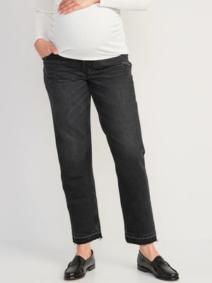 Maternity Full Panel Slouchy Straight Cut-Off Black Jeans