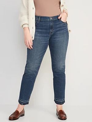 Mid-Rise Boyfriend Straight Cut-Off Jeans for Women