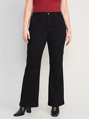 Extra High-Waisted Black-Wash 360 Stretch Trouser Flare Jeans for Women